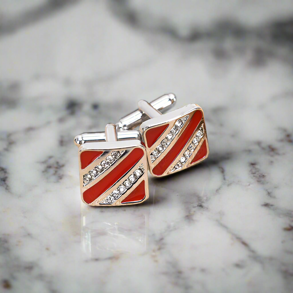 Chrome and Red Cufflinks