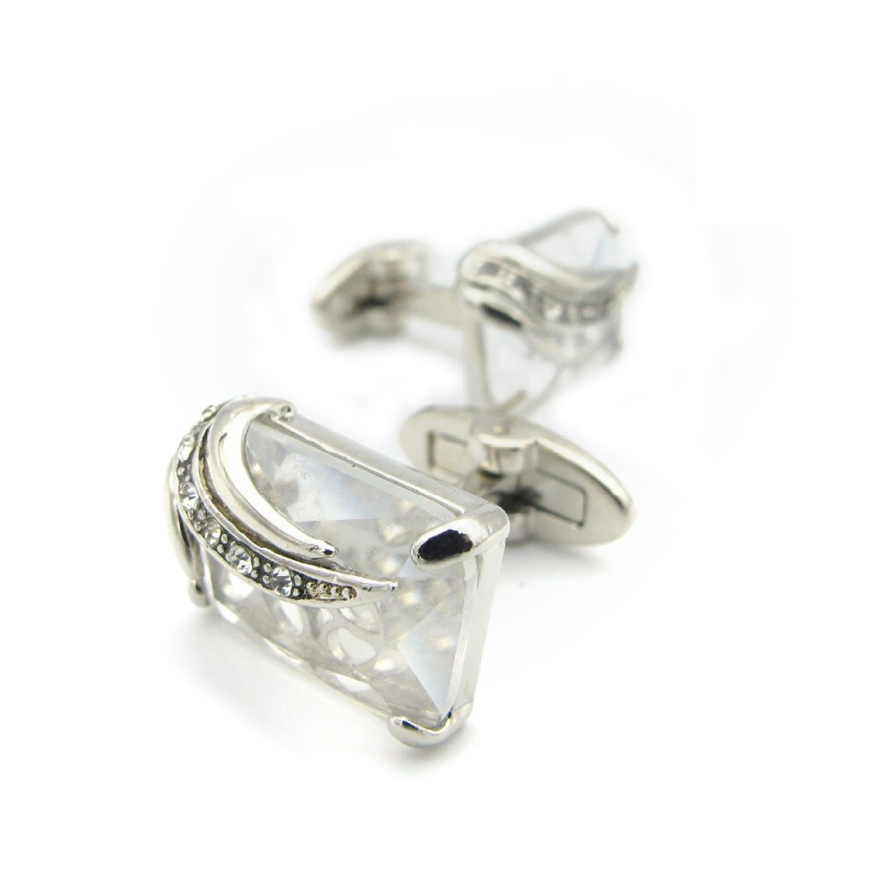 Chrome with Clear Stones Cufflinks