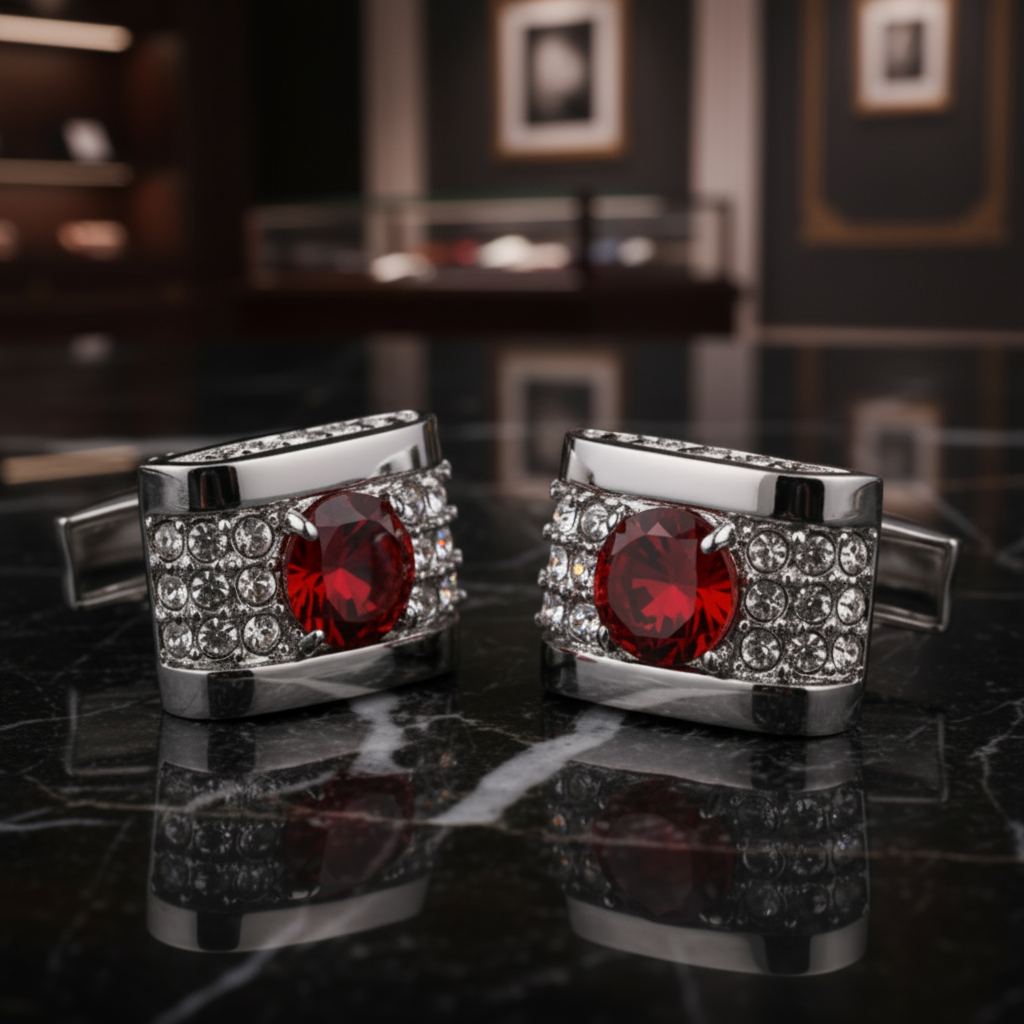 Chrome and Red Cufflinks 