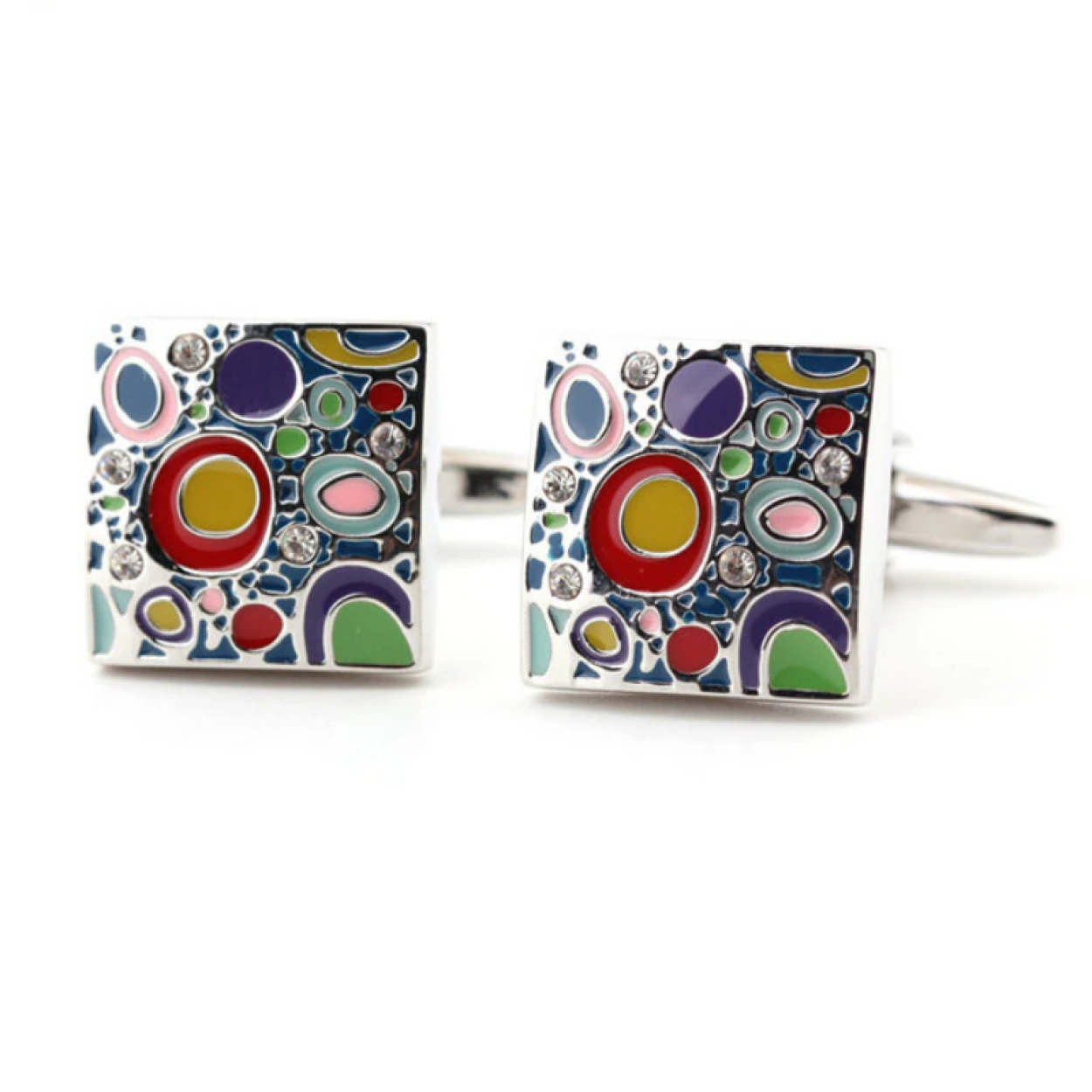 Chrome with Multiple Colorful Circles Cufflinks