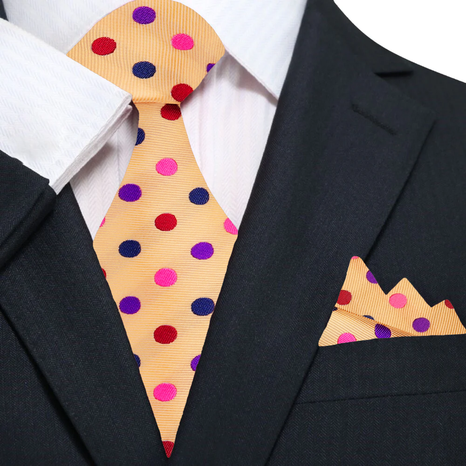 Cream with Multi Color Polka Tie and Pocket Square