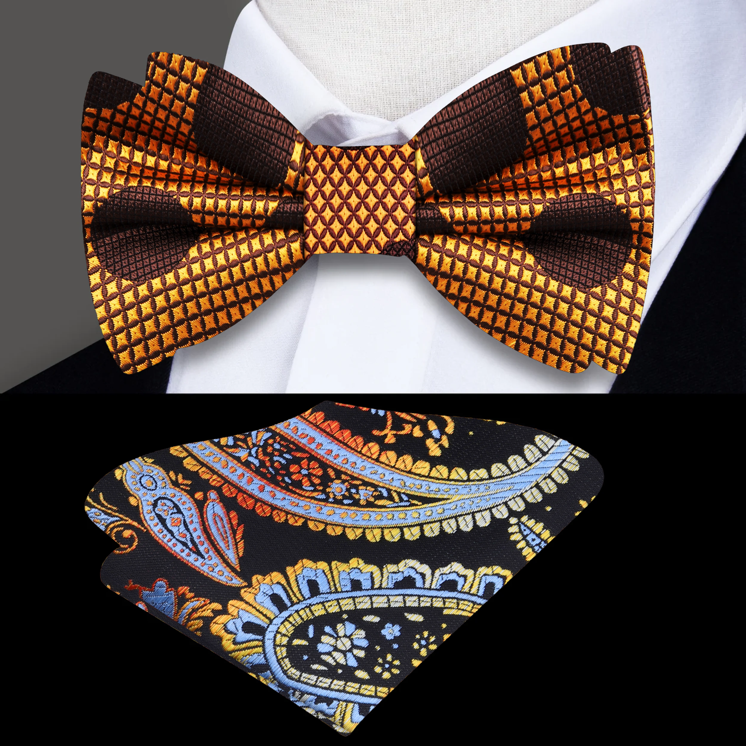 Copper Brown Sizzling Polka Bow Tie and Accenting Square