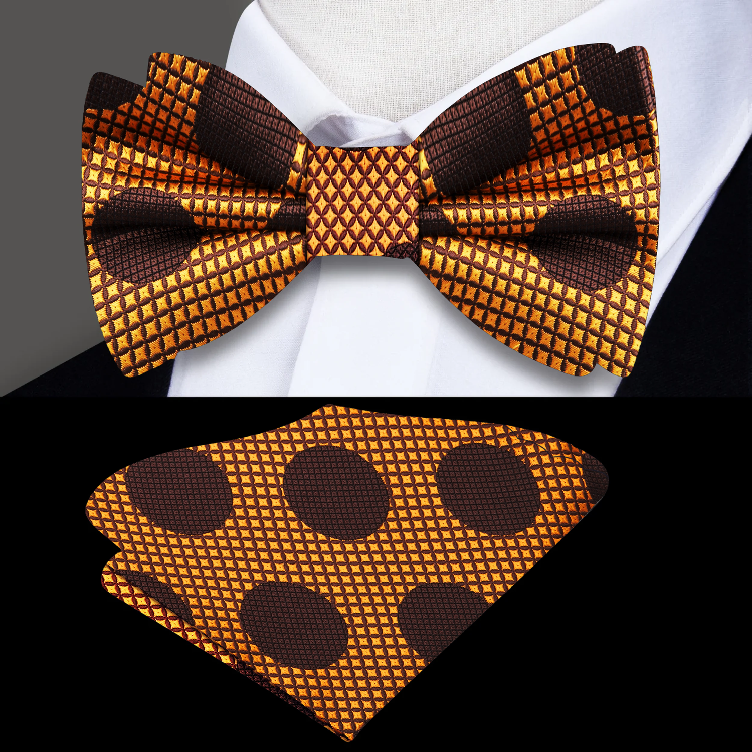 Copper Brown Sizzling Polka Bow Tie and Square