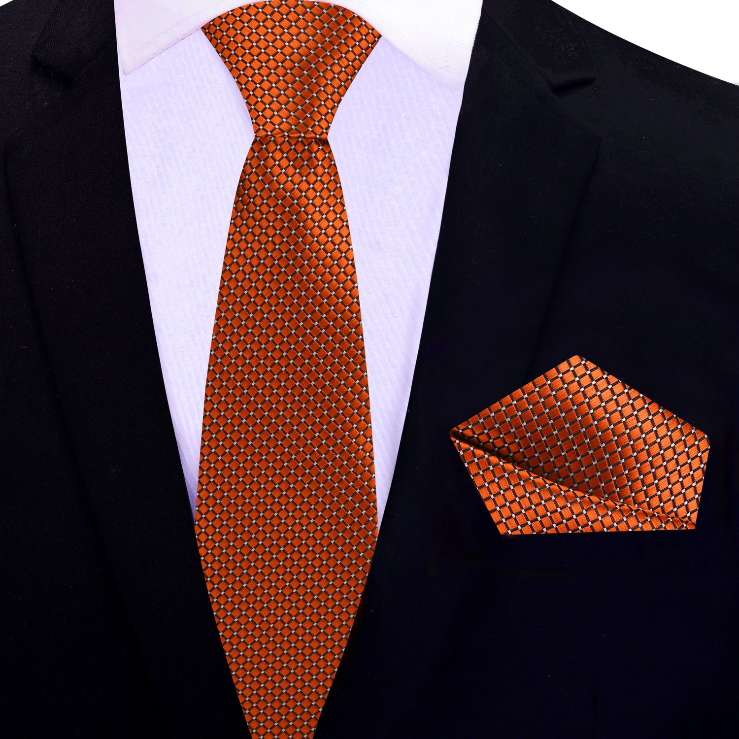 Thin orange necktie and square