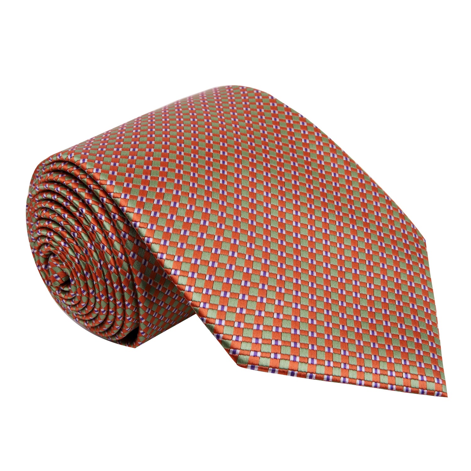 Boys Orange Sage Green Micro Check Tie for Formal Outfits