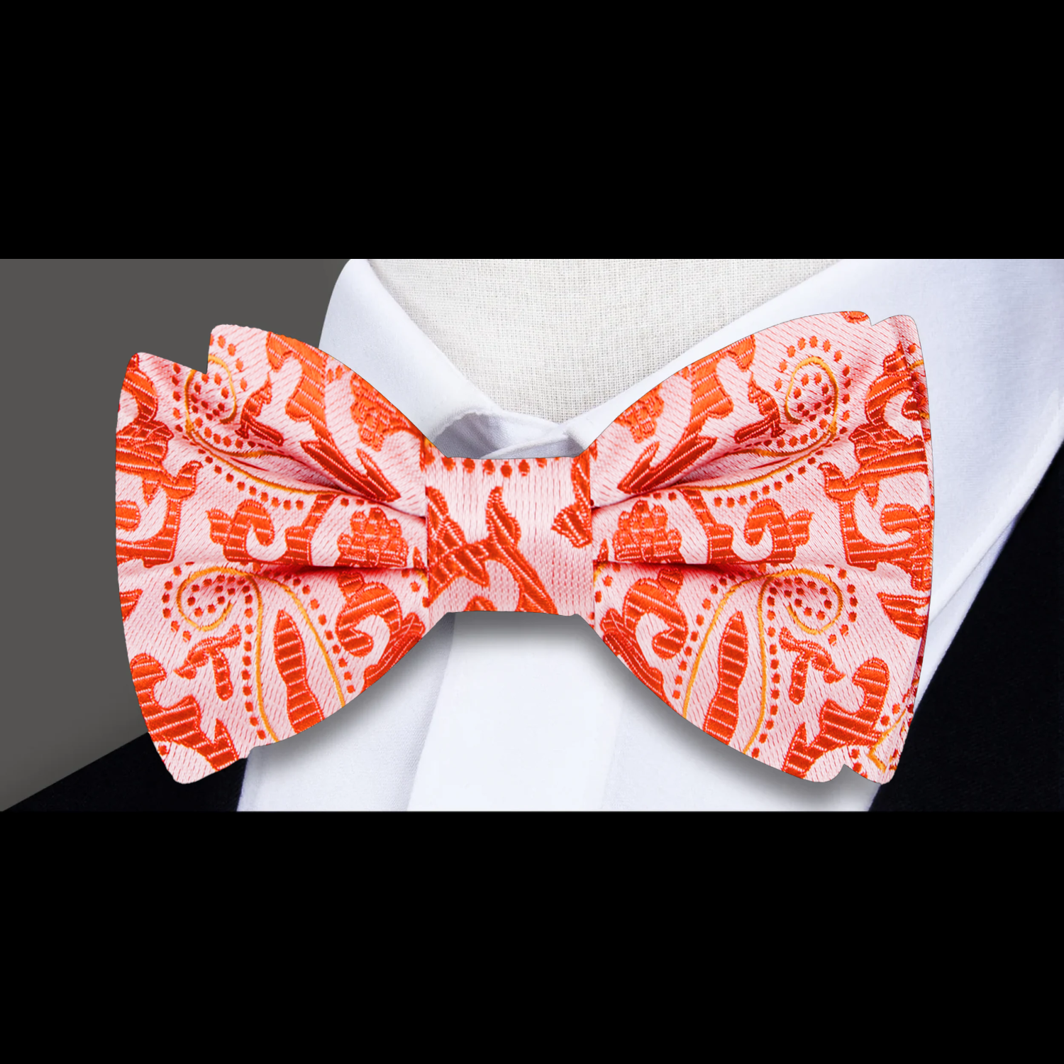 A Coral, Orange Paisley Pattern Silk Bow Tie