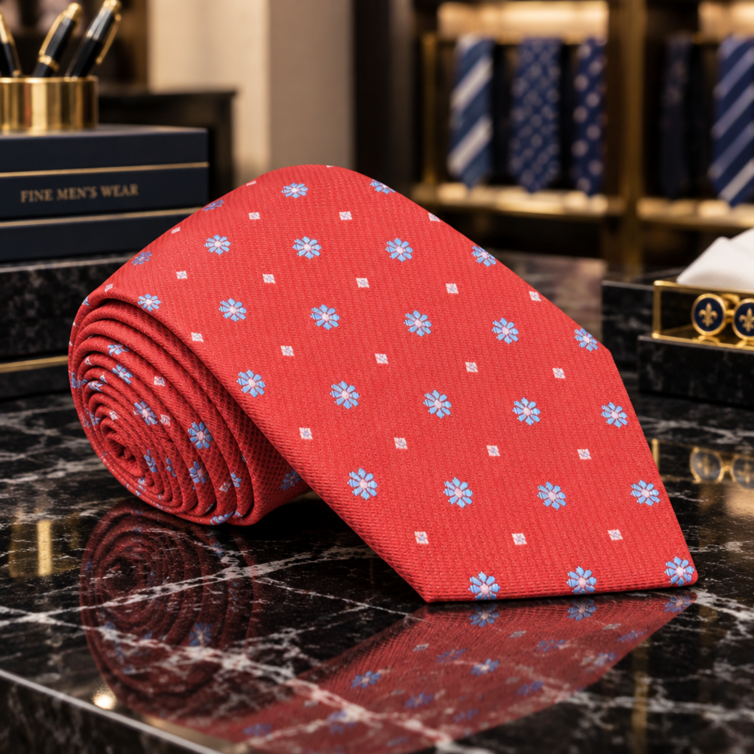 Red Small Flowers Tie