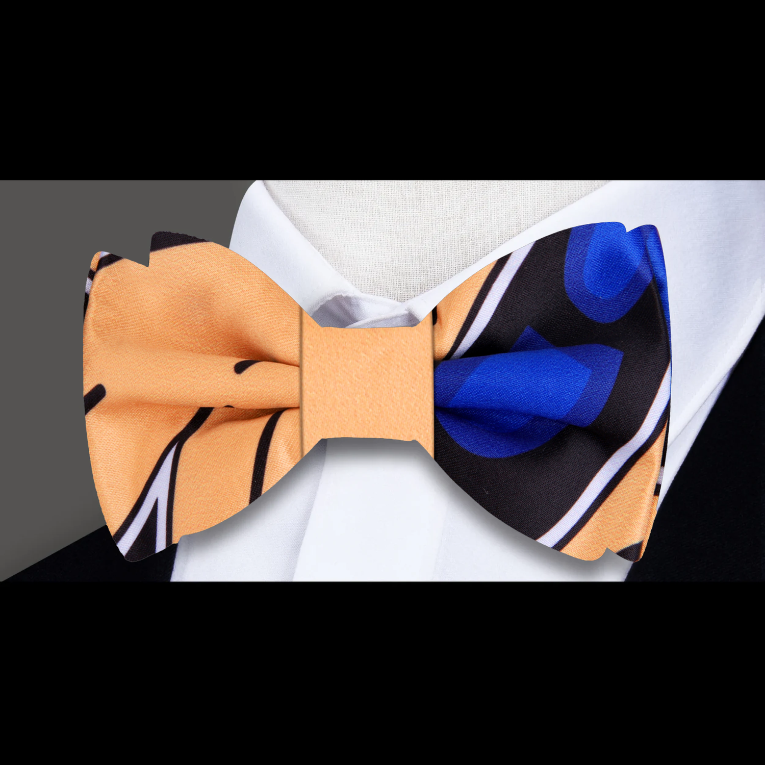 Cream, Blue, Black, White Paisley Bow Tie  