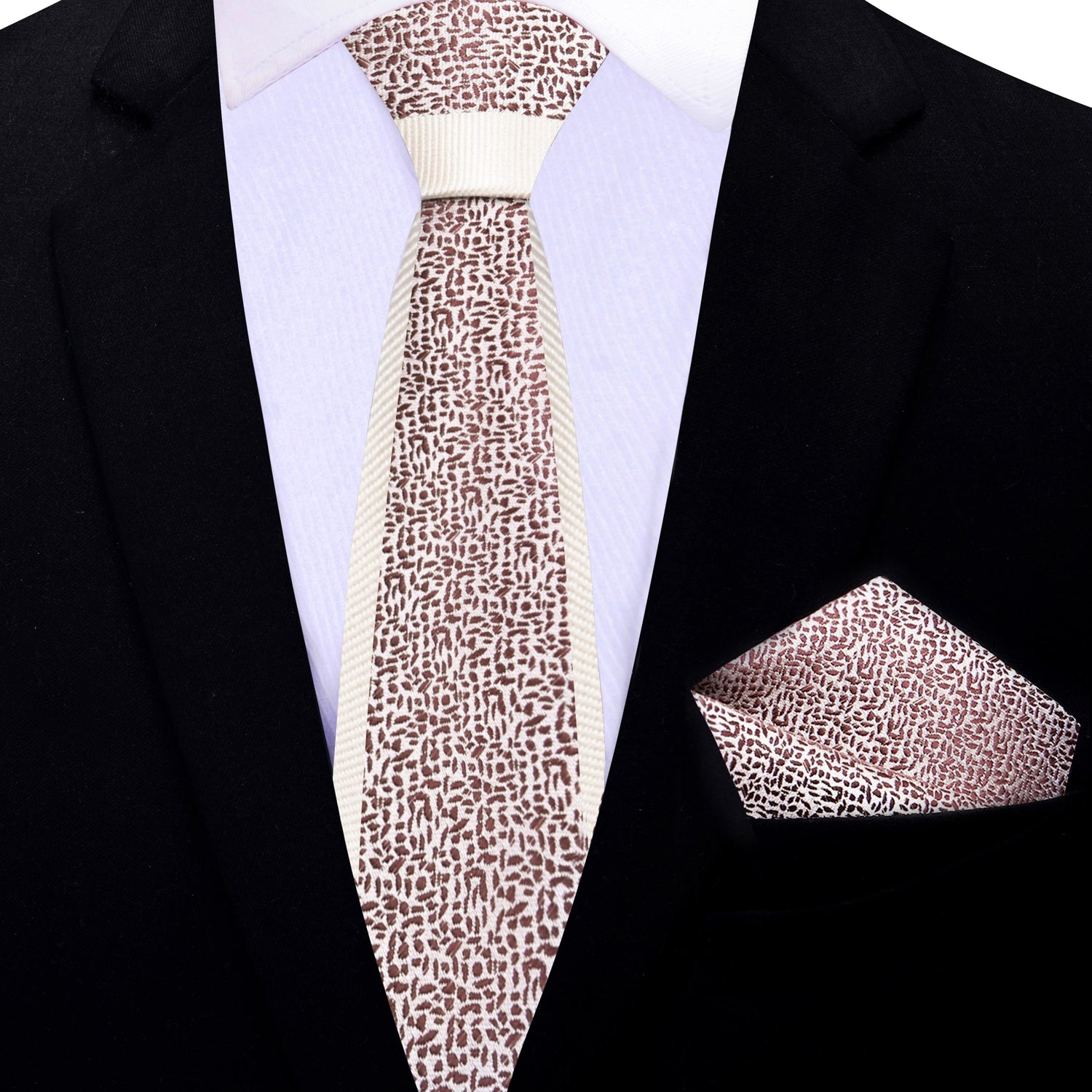Thin Tie: Cream and Brown Tie and Square