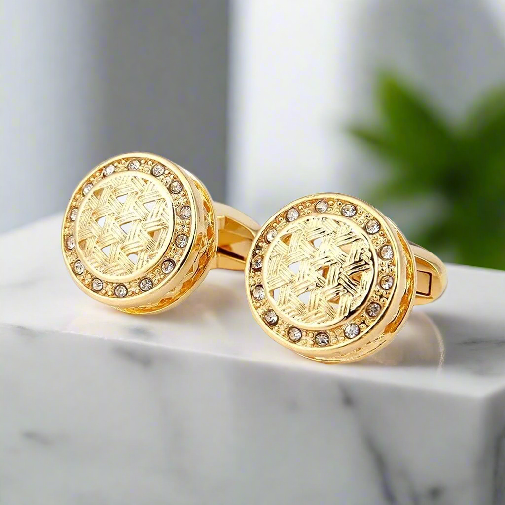 gold color circular cufflinks