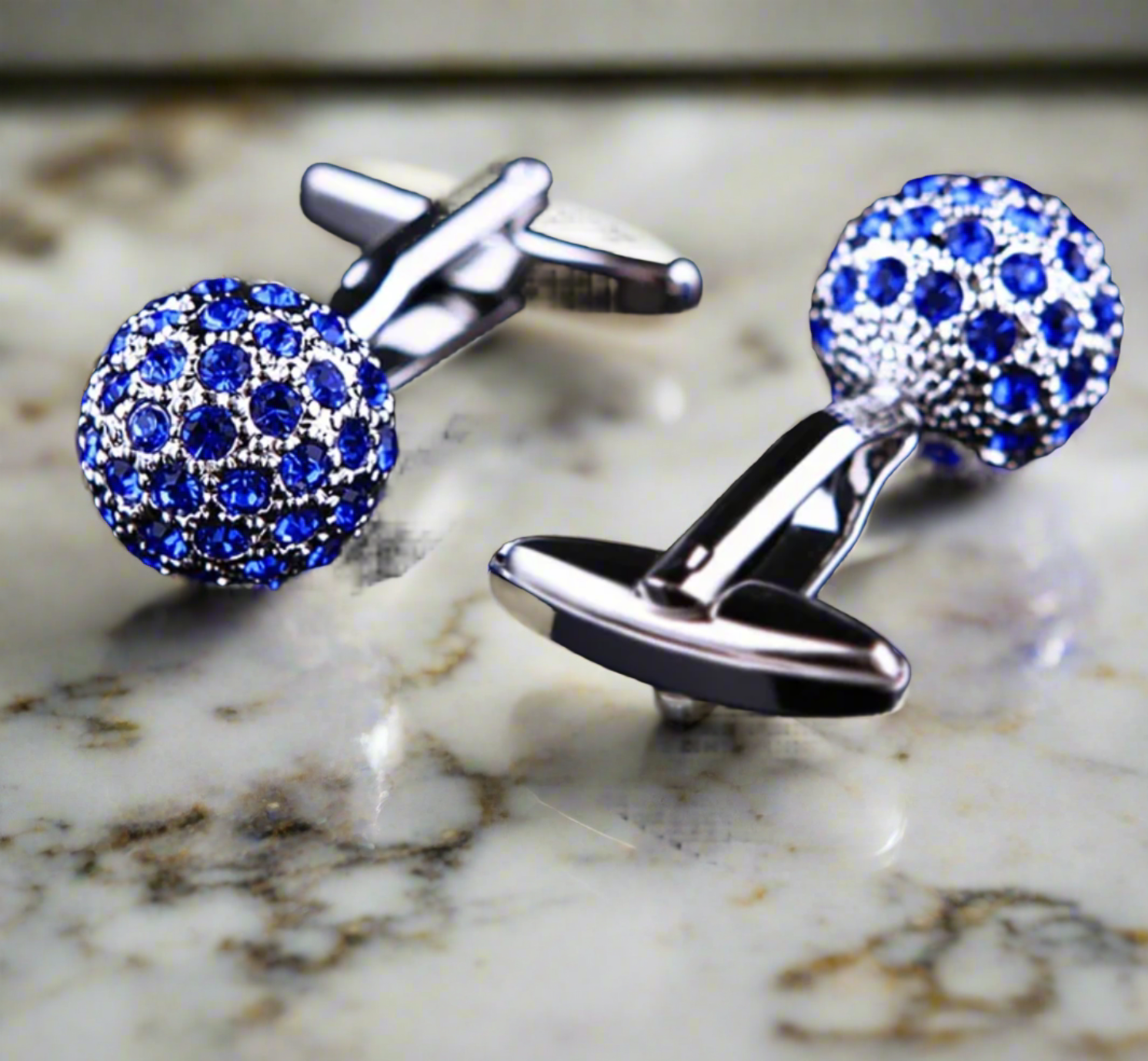 View 2: Chrome and Blue Cufflinks