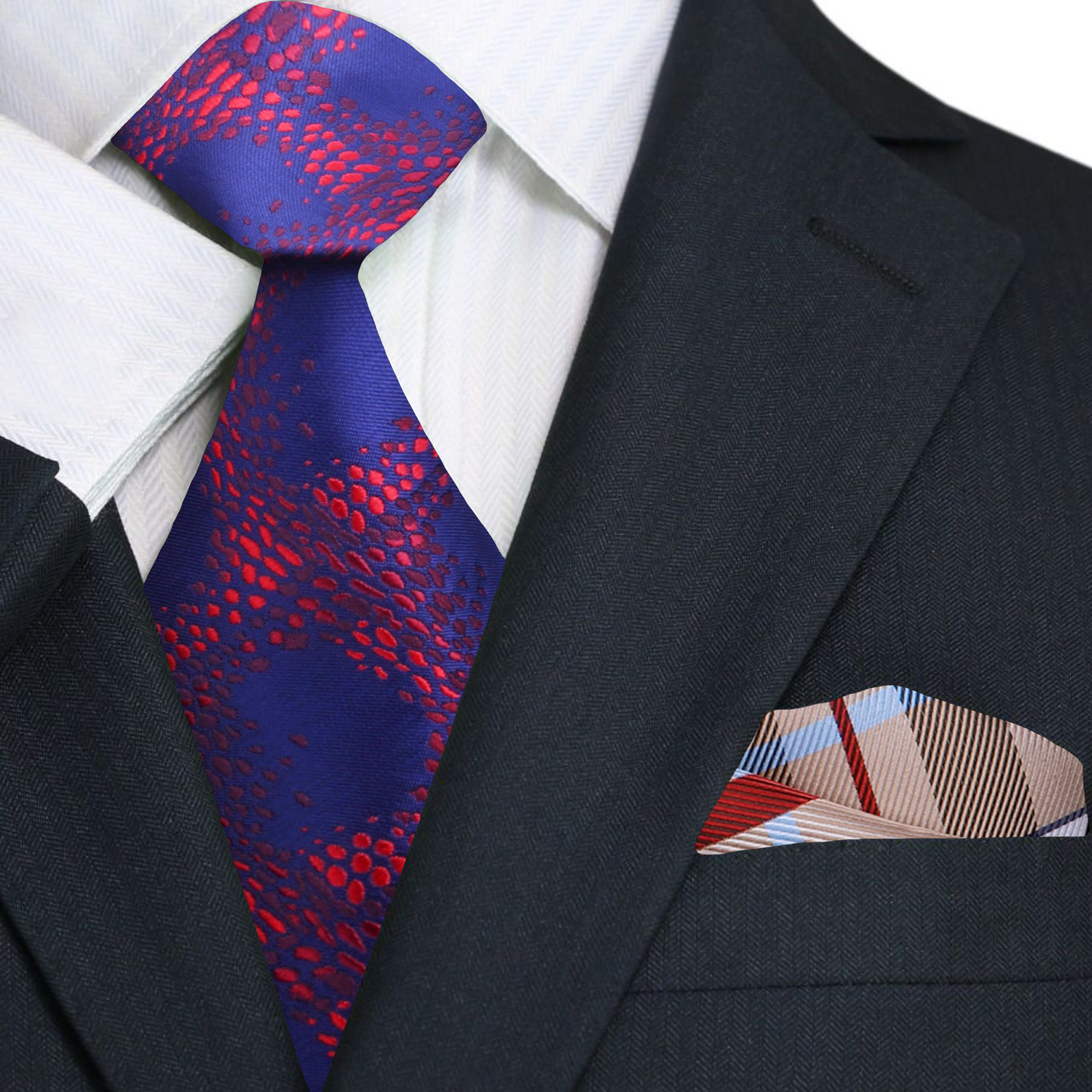 Blue Red Cubes Necktie and Accenting Plaid Square