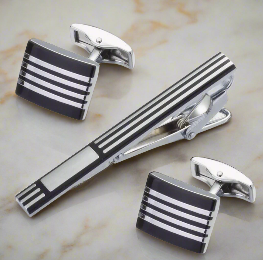 Symmetry Tie Bar and Cuff-links Set