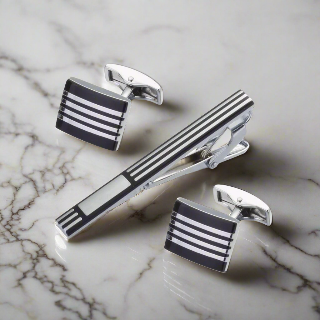 Symmetry Tie Bar and Cuff-links Set