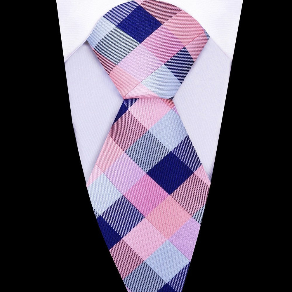 View 2 Pink Blue Check necktie