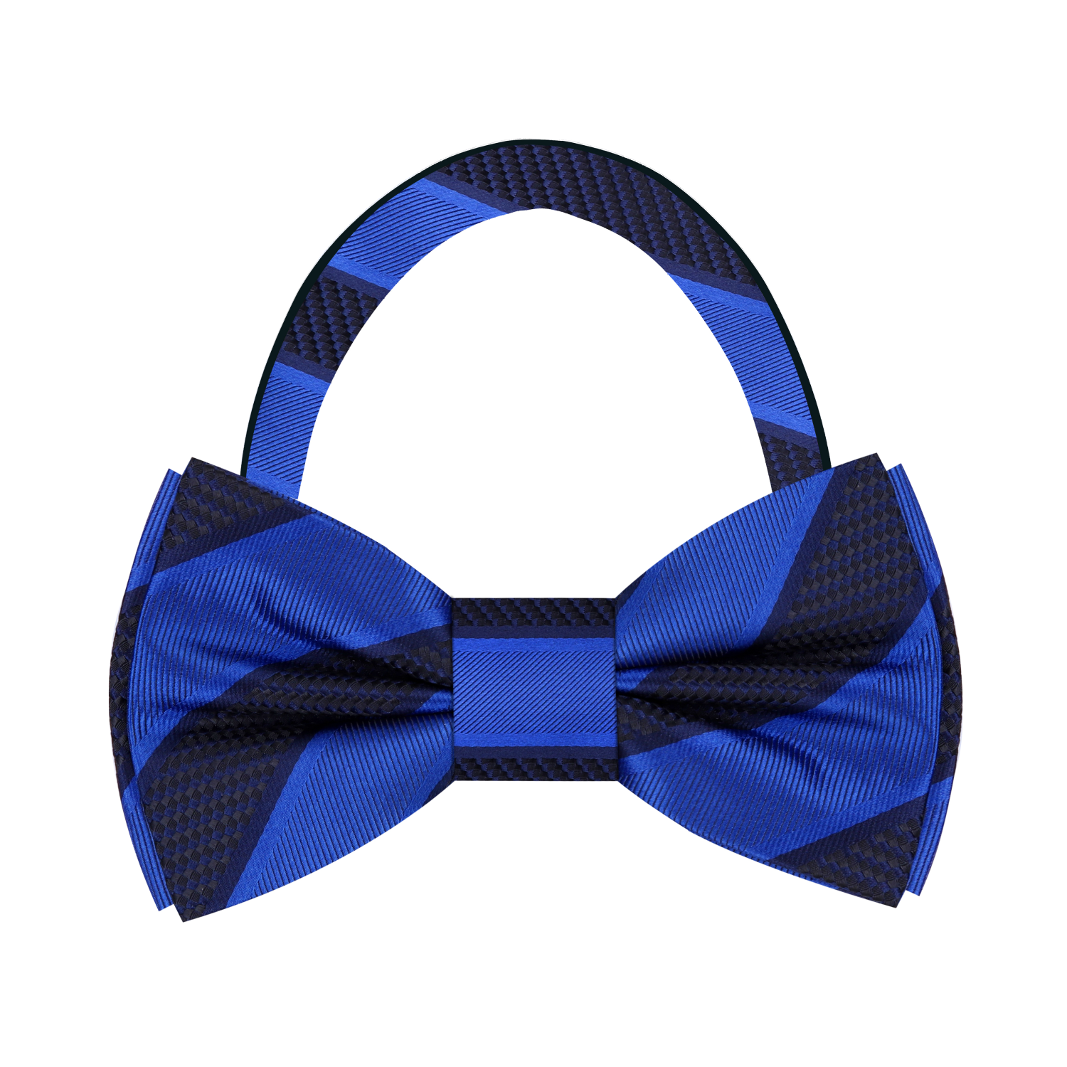 Dark Blue Block Stripe Bow Tie Pre Tied