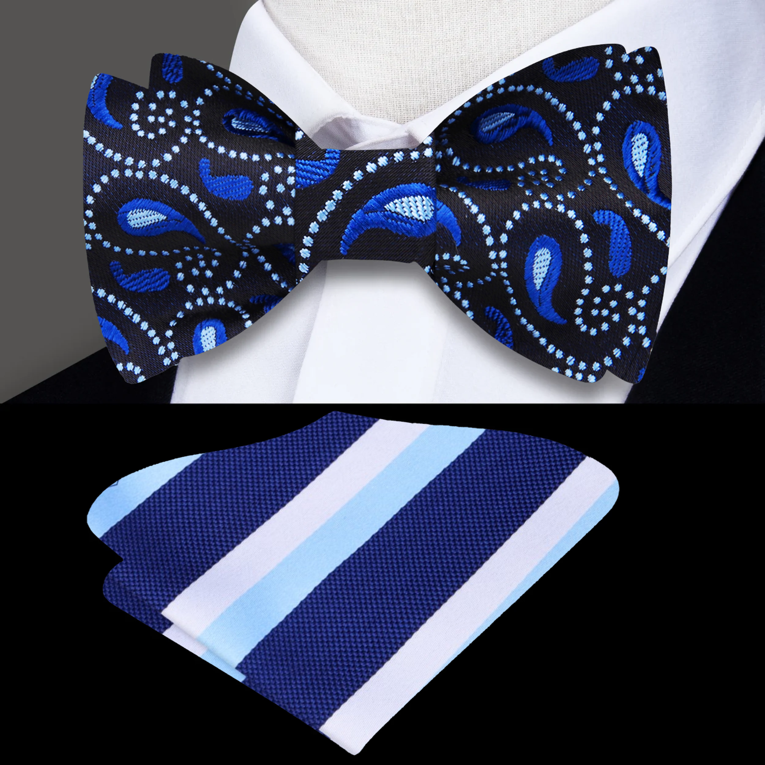 Blue Paisley Self Tie Bow Tie and Accenting Square
