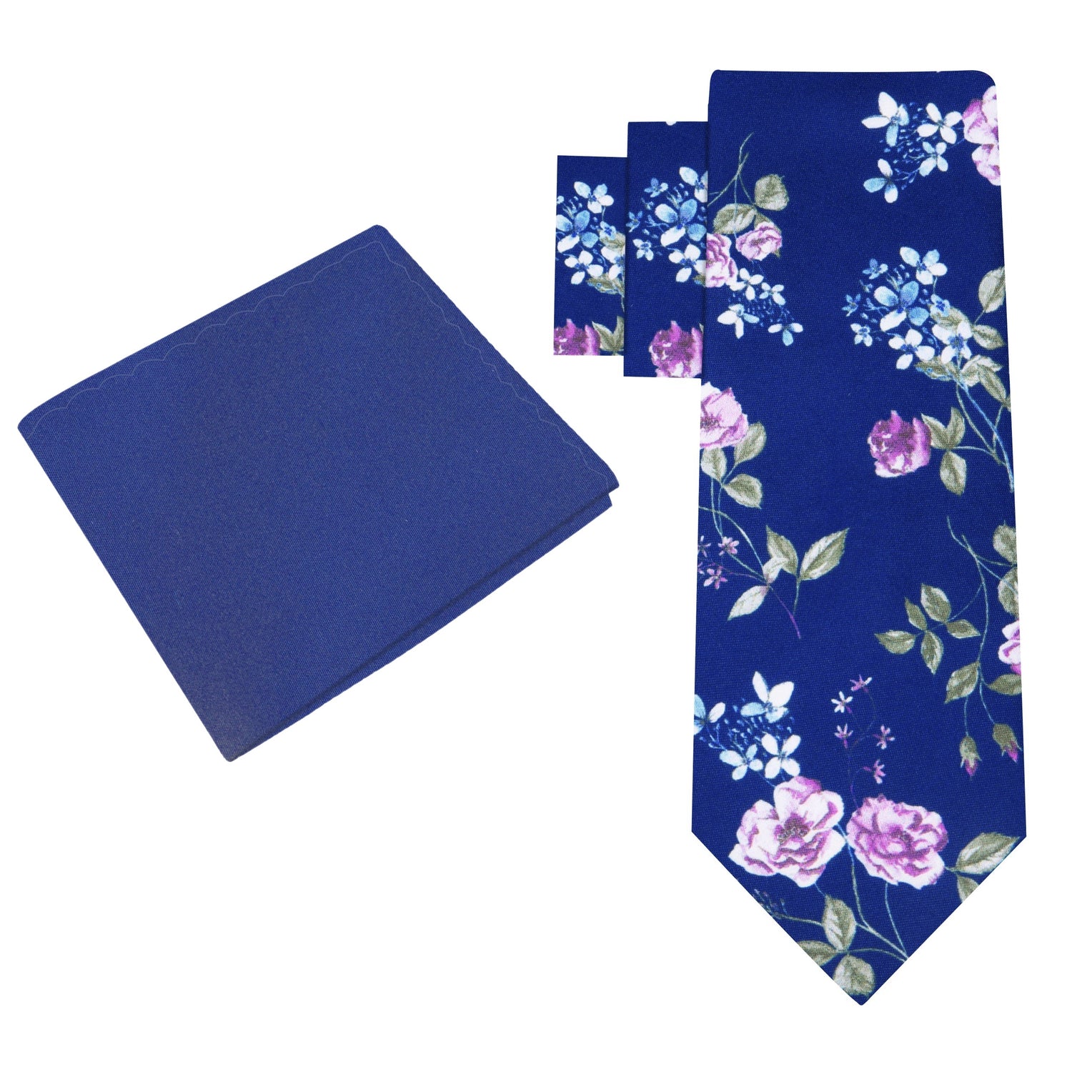 Alt View: Blue, Green, White Flowers Necktie and Blue Square
