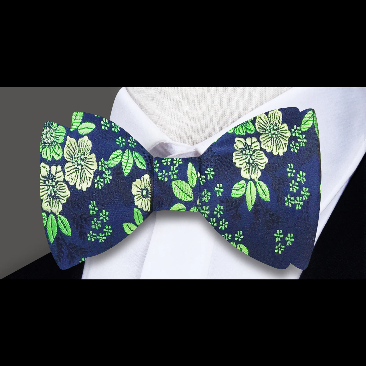 Dark Blue Green Original Floral Bow Tie  