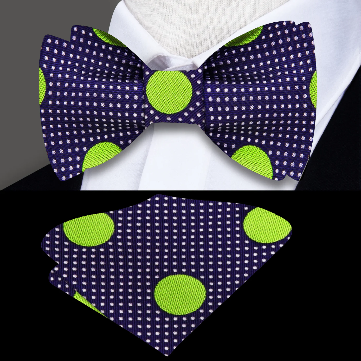 Blue with Green Dots Bow Tie and Pocket Square