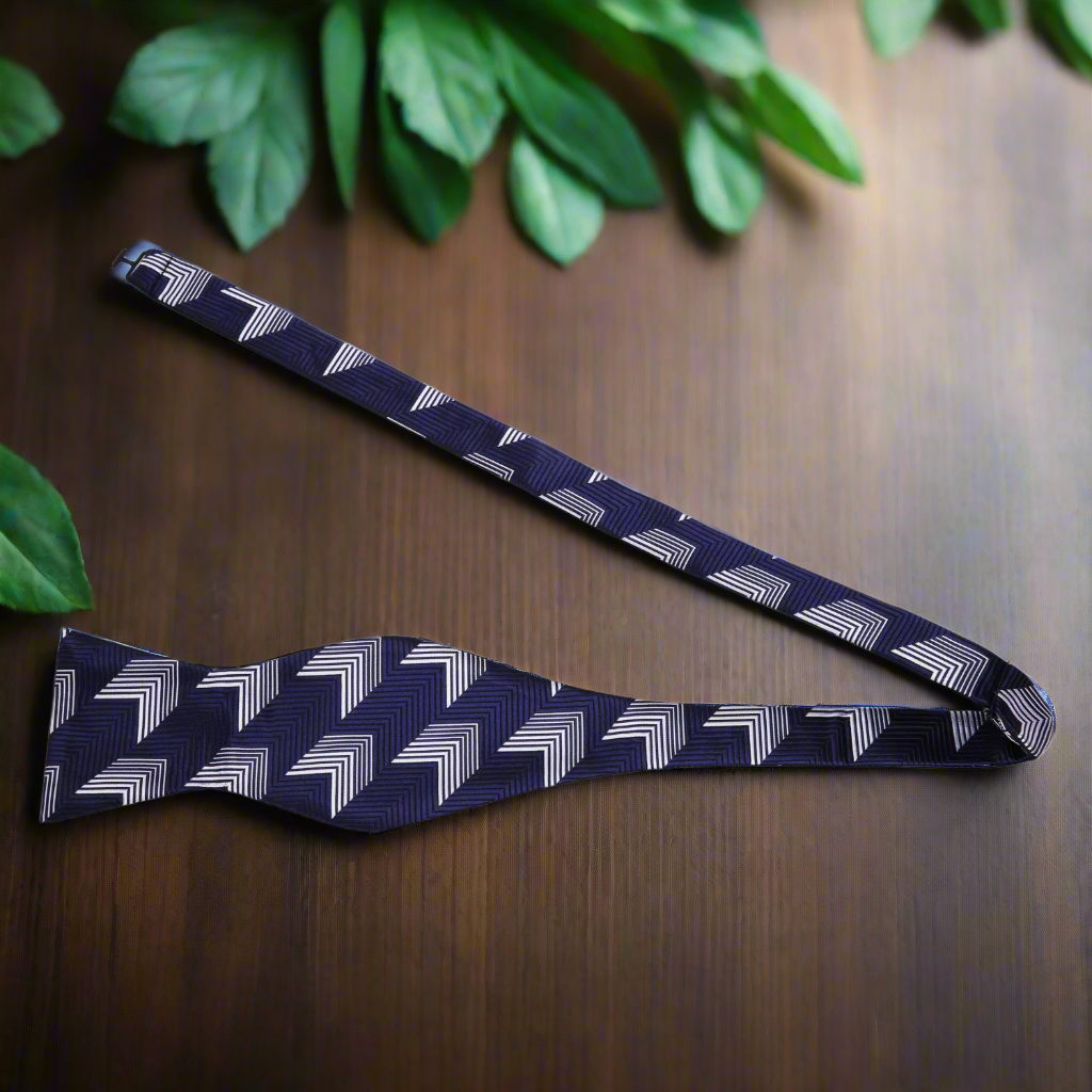 Blue Grey Lines Bow Tie Self Tie