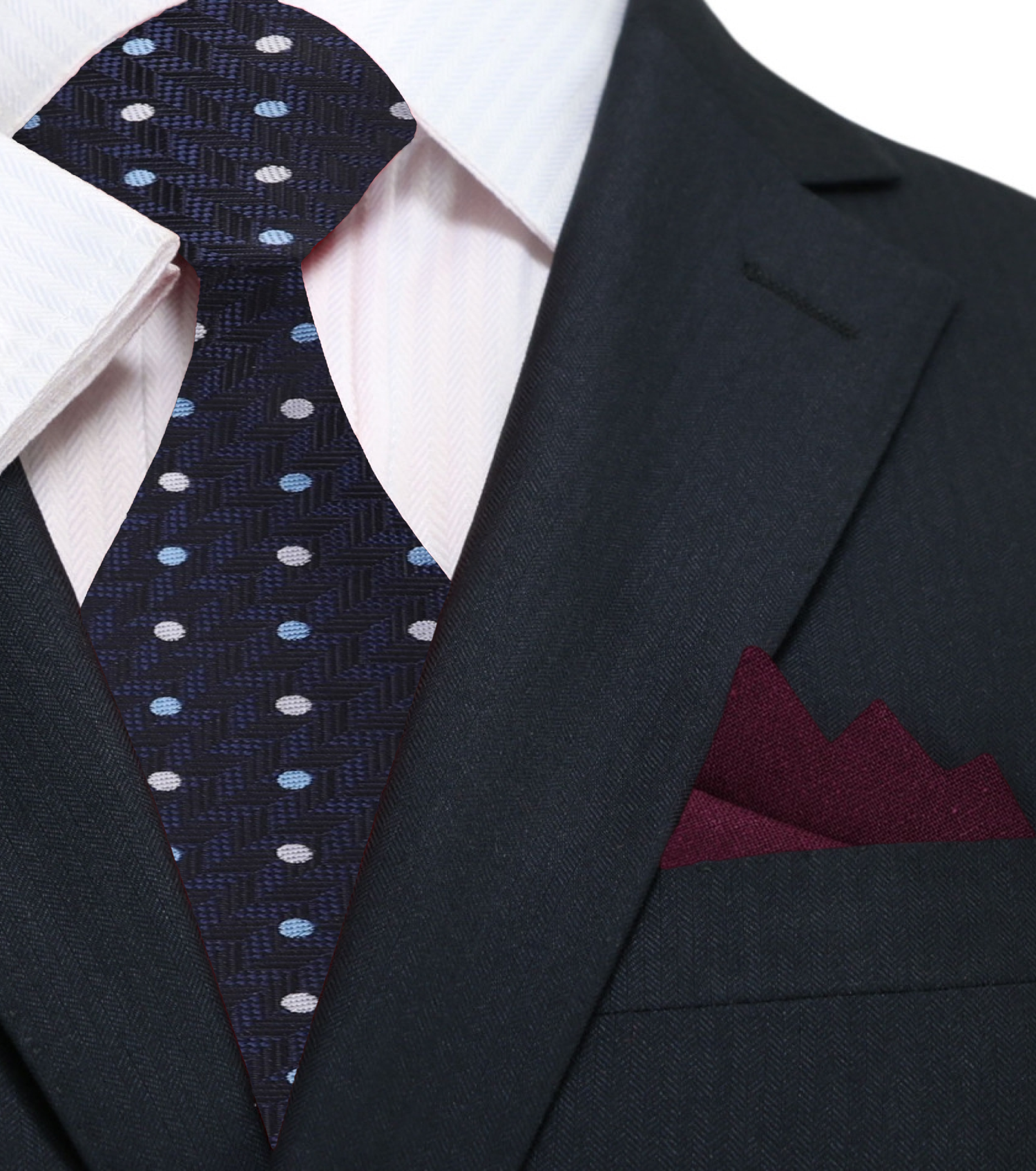 Deep Blue, Grey, Light Blue Polka with Herringbone Tie and Deep Red Square