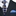 Navy suit with a patterned blue and yellow tie and matching pocket square.
