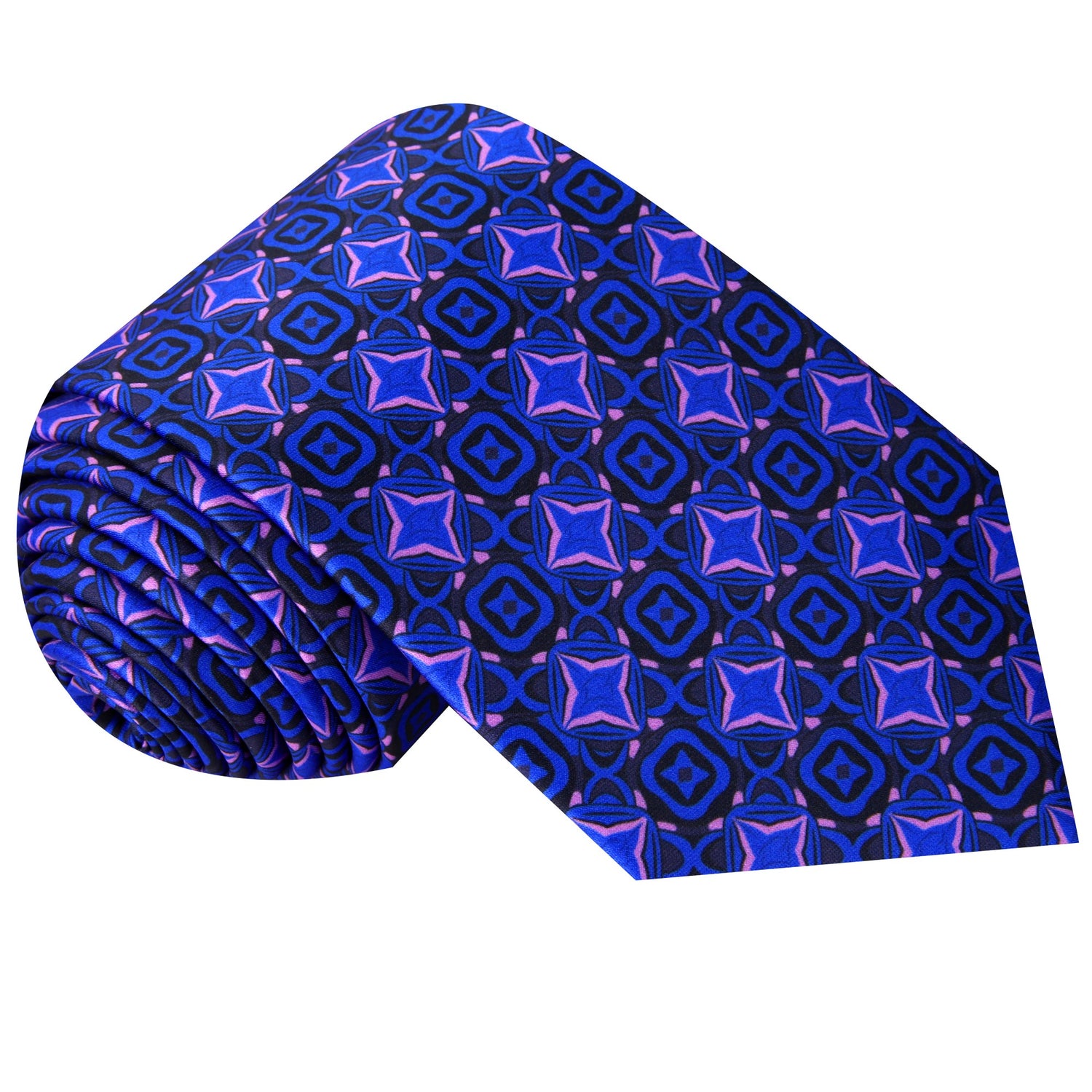 Blue and Purple Geometric Necktie  