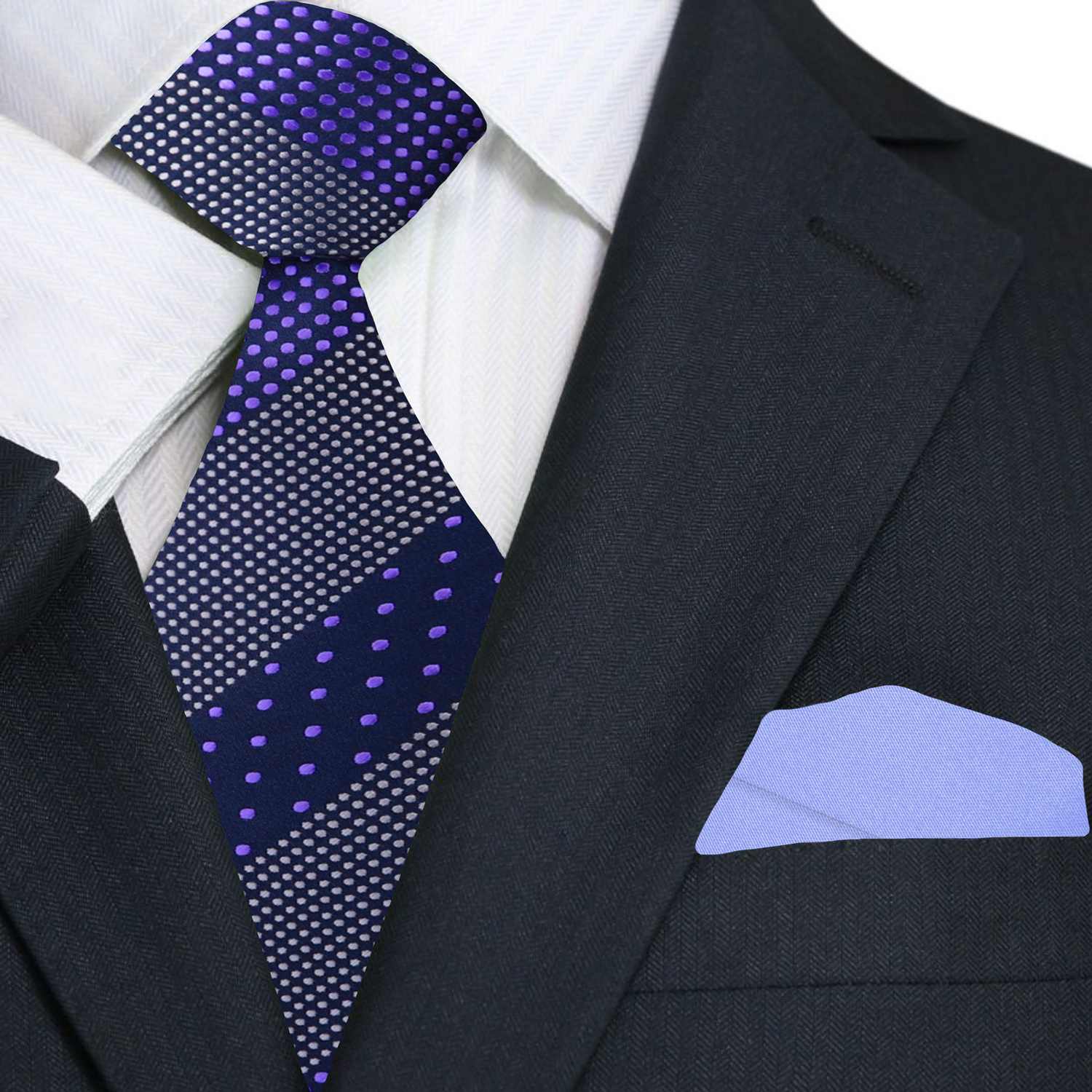 Premium Blue, Light Purple Polka Tie with Light Purple Square