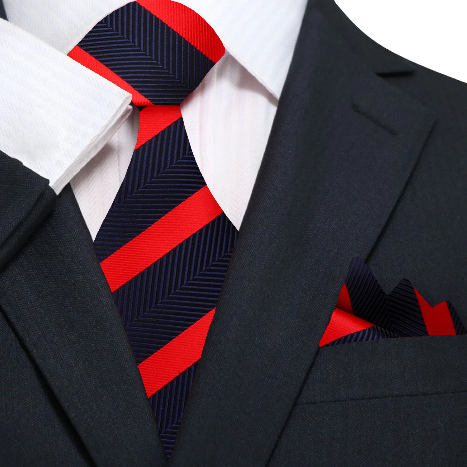 Main blue red stripe tie and square