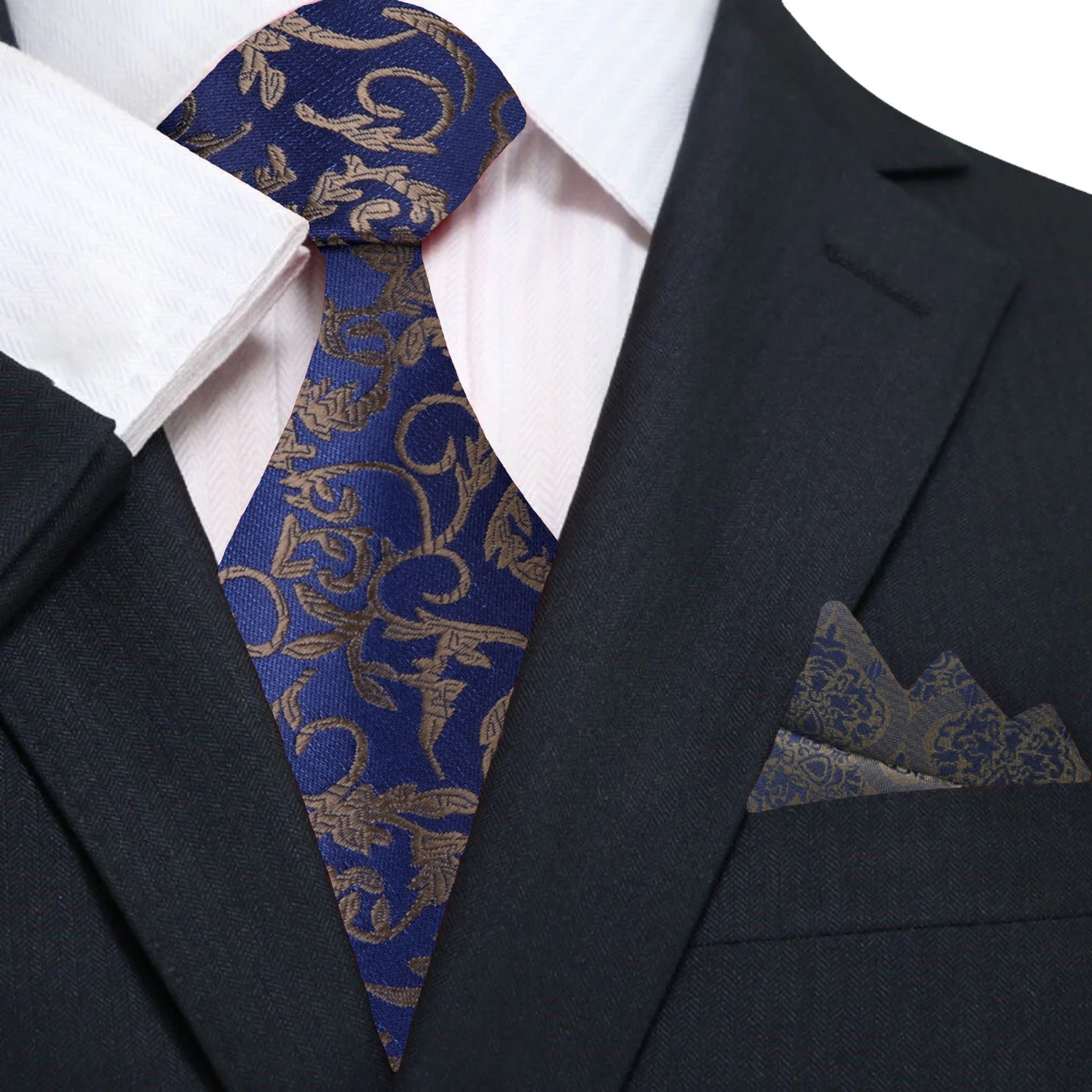 Blue, Sage Floral Tie and Pocket Square