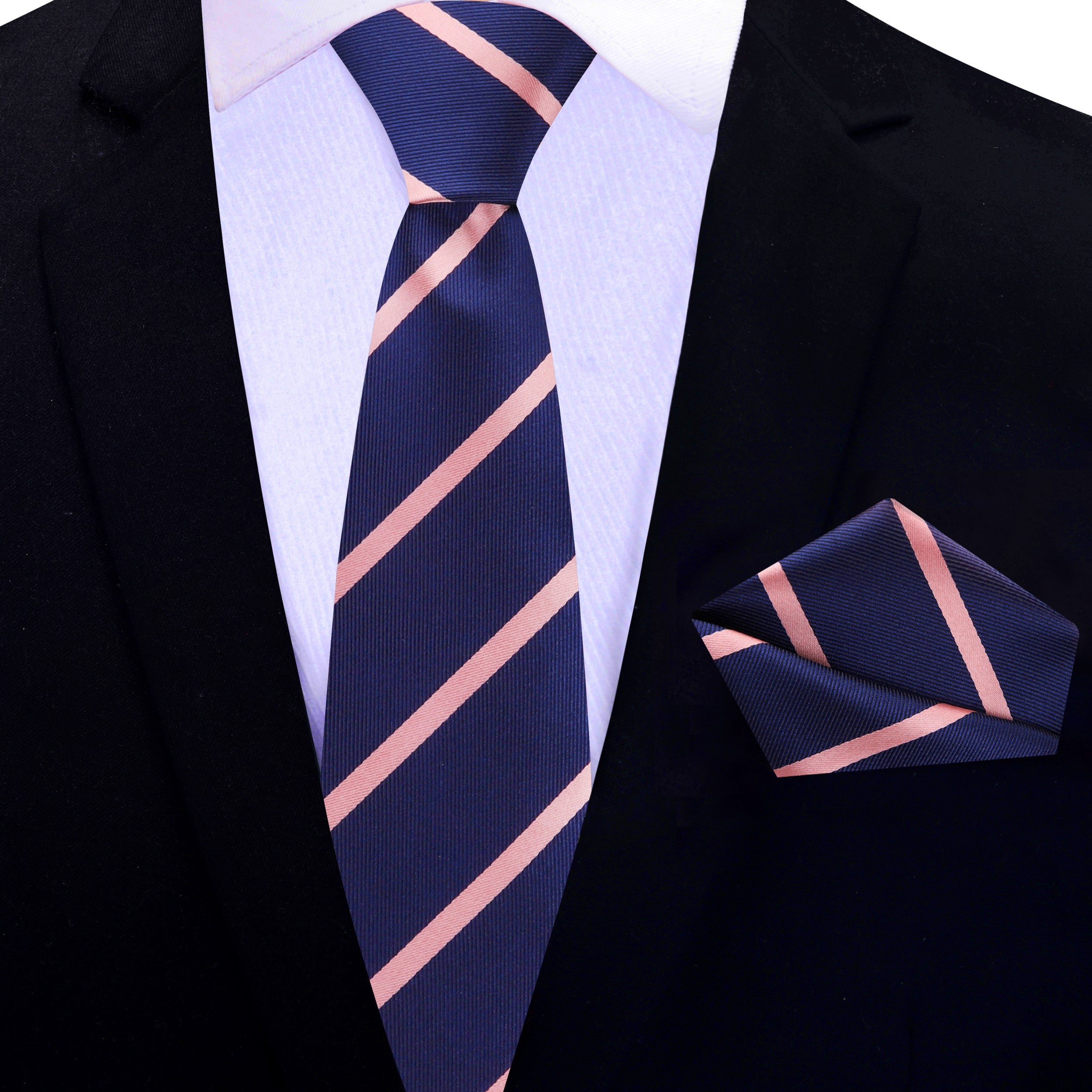 Navy Blue Blush Pink Striped Necktie for Weddings and Business Navy Blue Blush Pink Striped Necktie for Weddings and Business