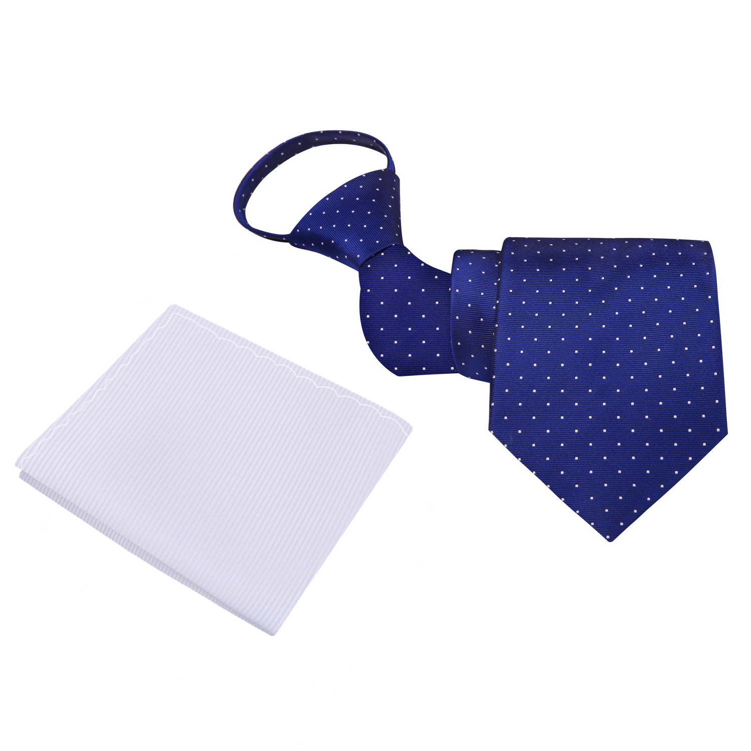 Zipper: Dark Blue White Polka Necktie and White Square