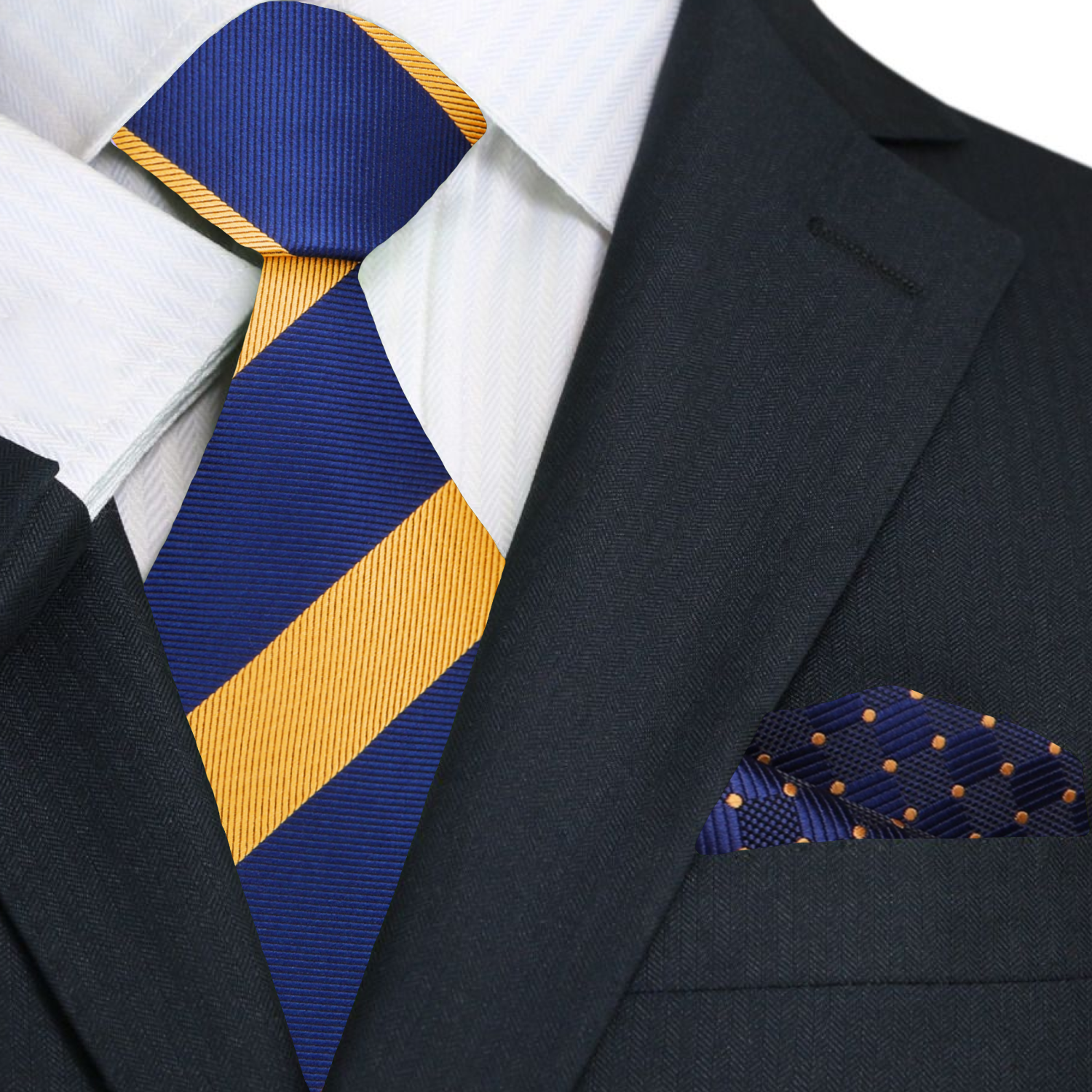 Blue & Gold Stripe Necktie and Accenting Square