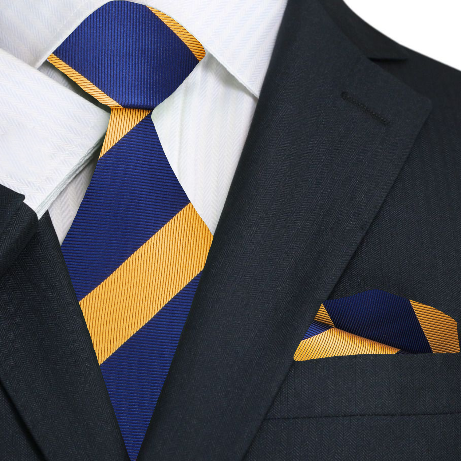 Blue & Gold Stripe Necktie and Square