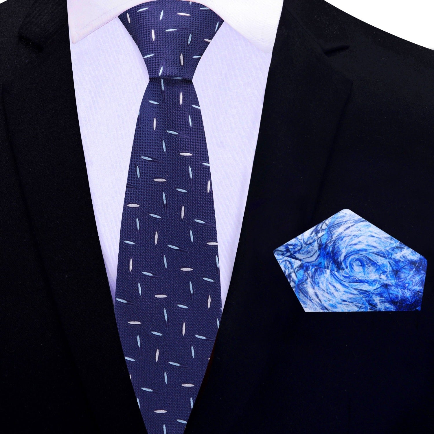 Blue Rice Thin Necktie and Accenting White and Blue Square