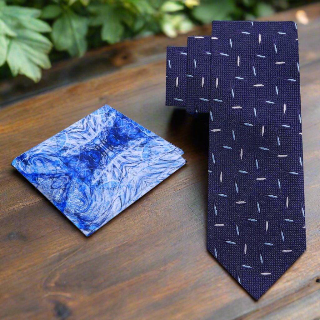 Blue Rice Necktie and Accenting White Blue Square