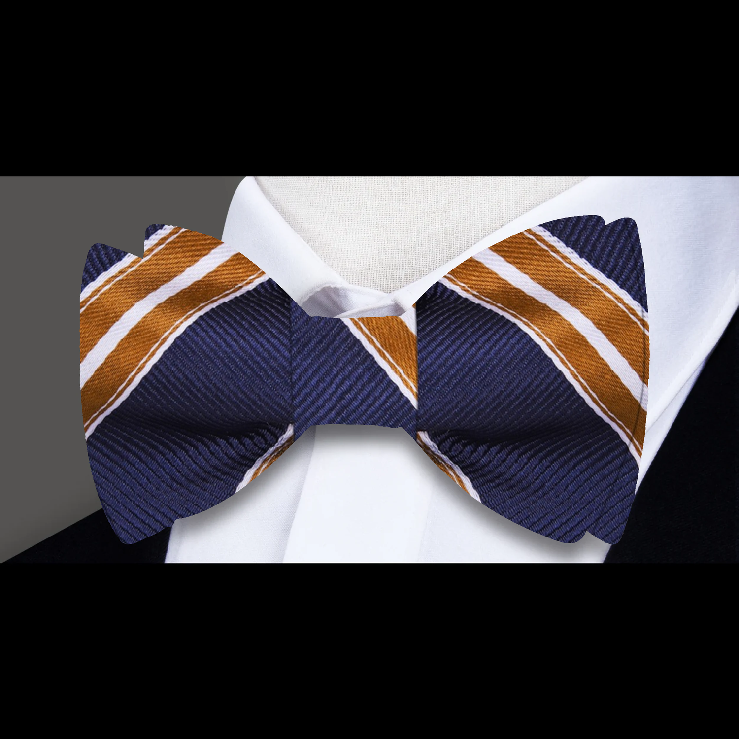 Dark Blue, Brass Stripe Bow Tie