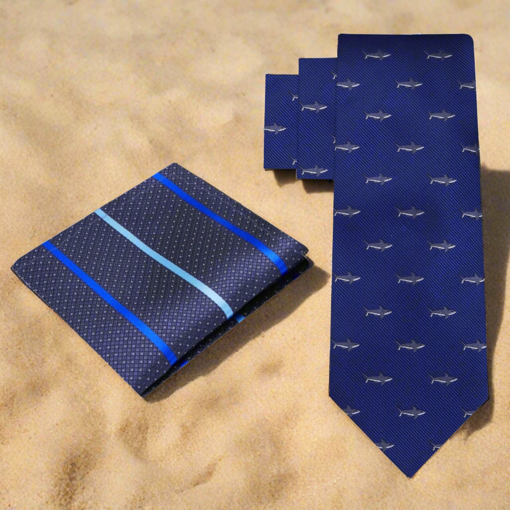 Alt Blue, Grey Shark Necktie and Accenting Stripe Square