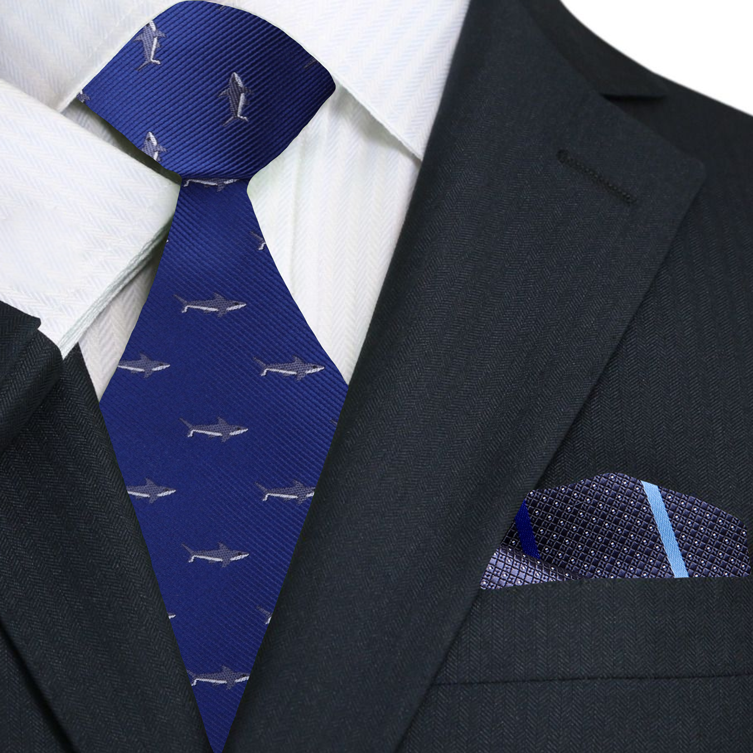 Blue, Grey Shark Necktie and Accenting Stripe Square