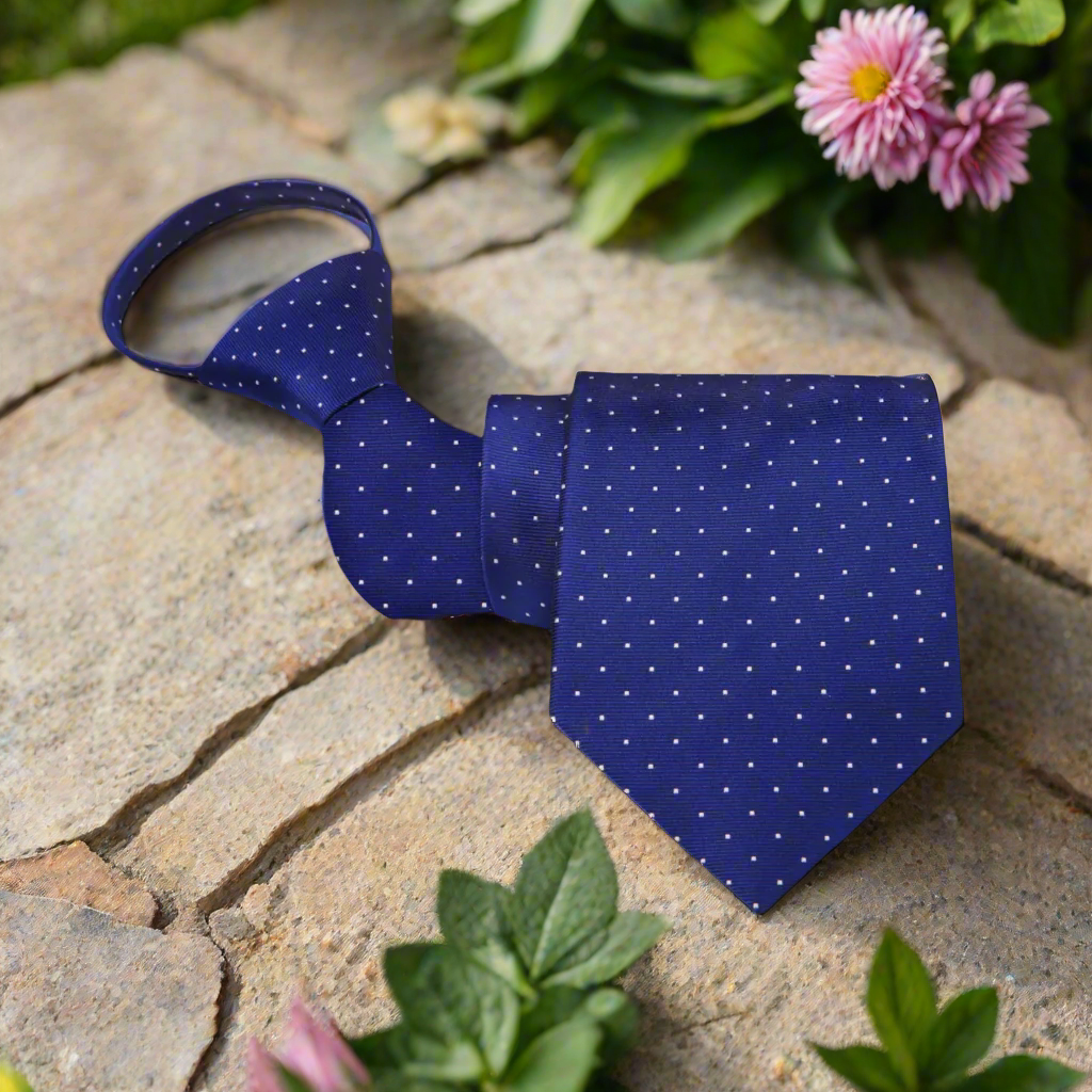 Dark Blue, White Dot Zipper Tie