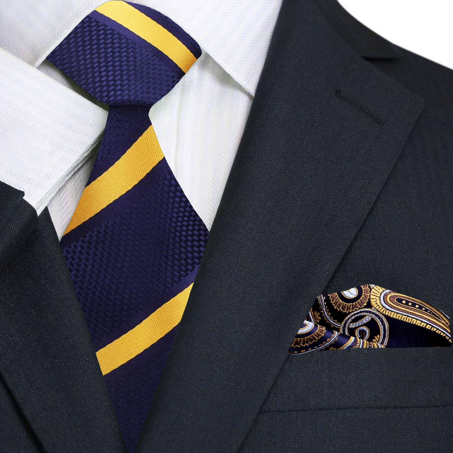 Dark Blue and Yellow Striped Necktie | Classic Style for Every Occasio Dark Blue and Yellow Striped Necktie | Classic Style for Every Occasio