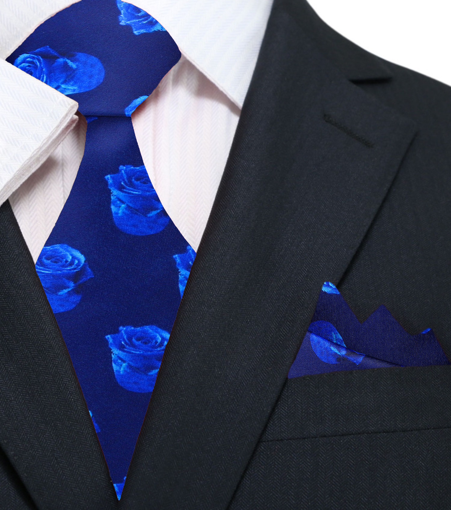 Luxury Shades of Blue Roses Tie and Pocket Square