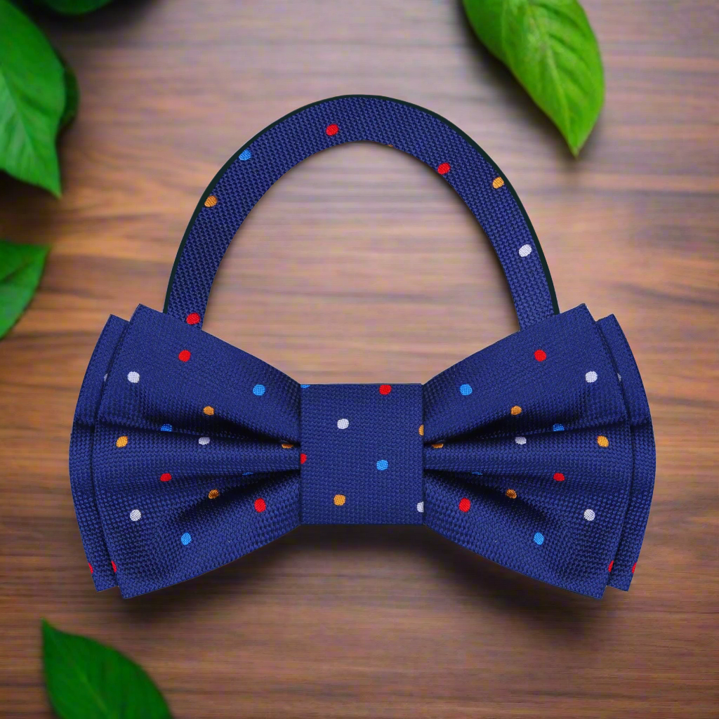 Blue with Multi Color Dots Bow Tie Pre Tied