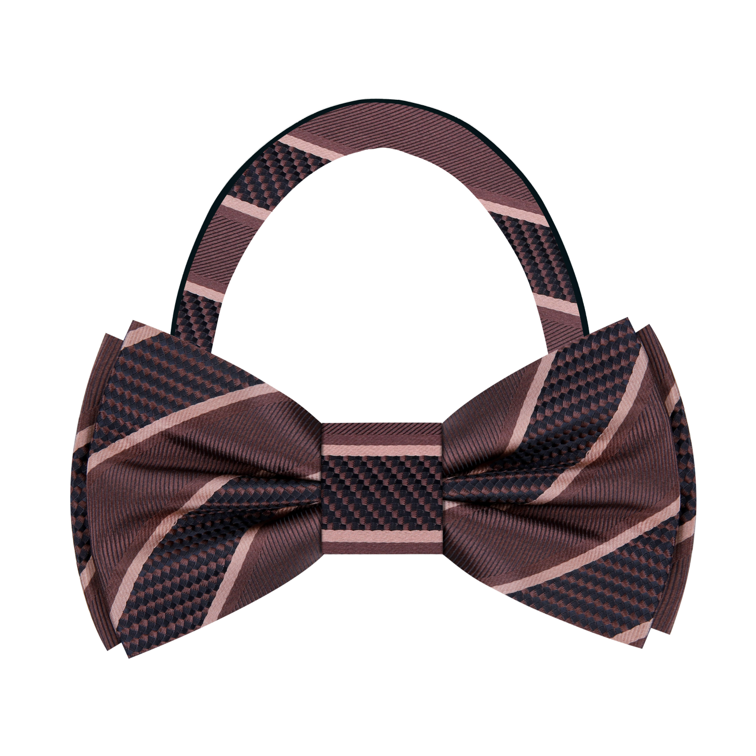 Dark Brown Block Stripe Bow Tie Pre Tied