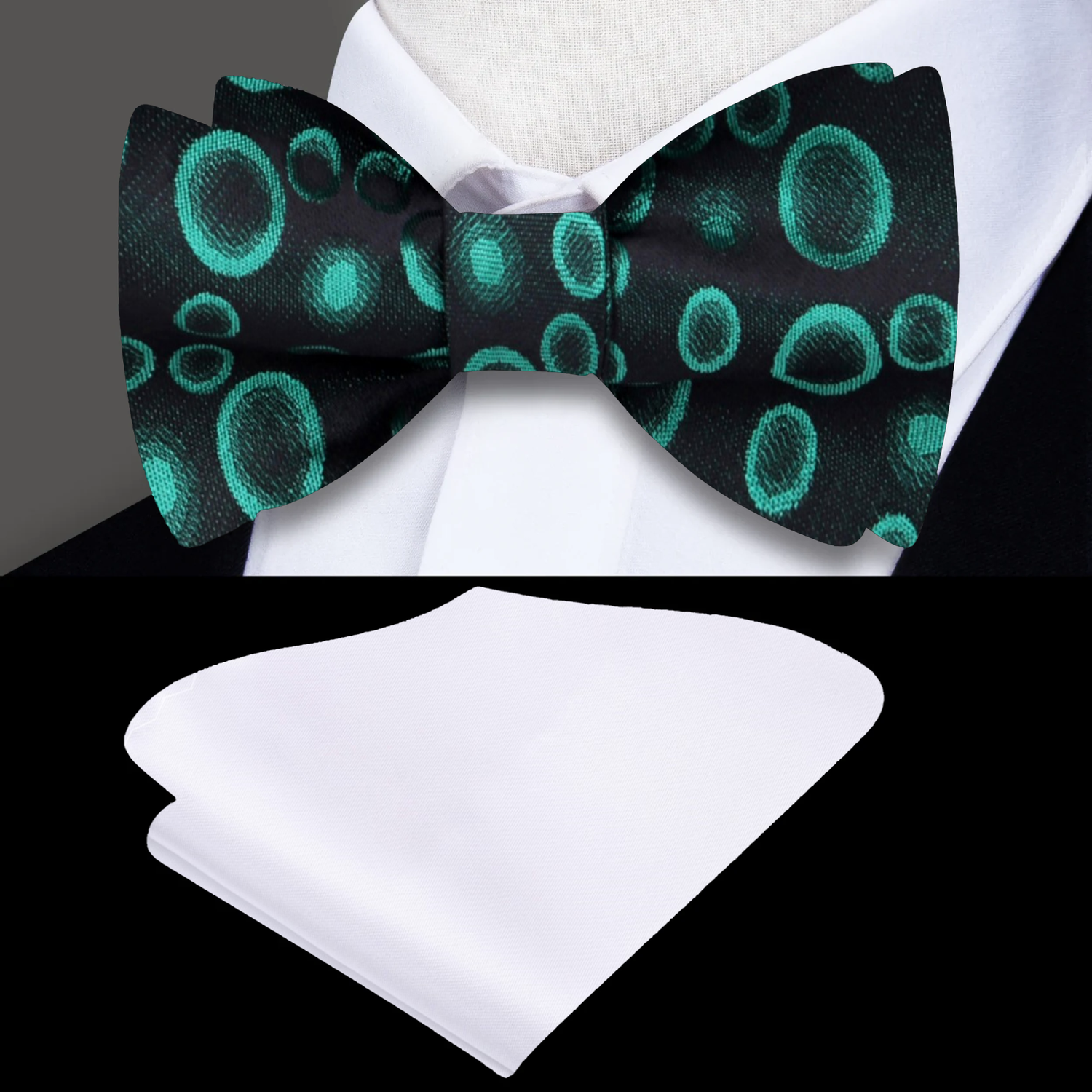 Green Circles Bow Tie and White Square