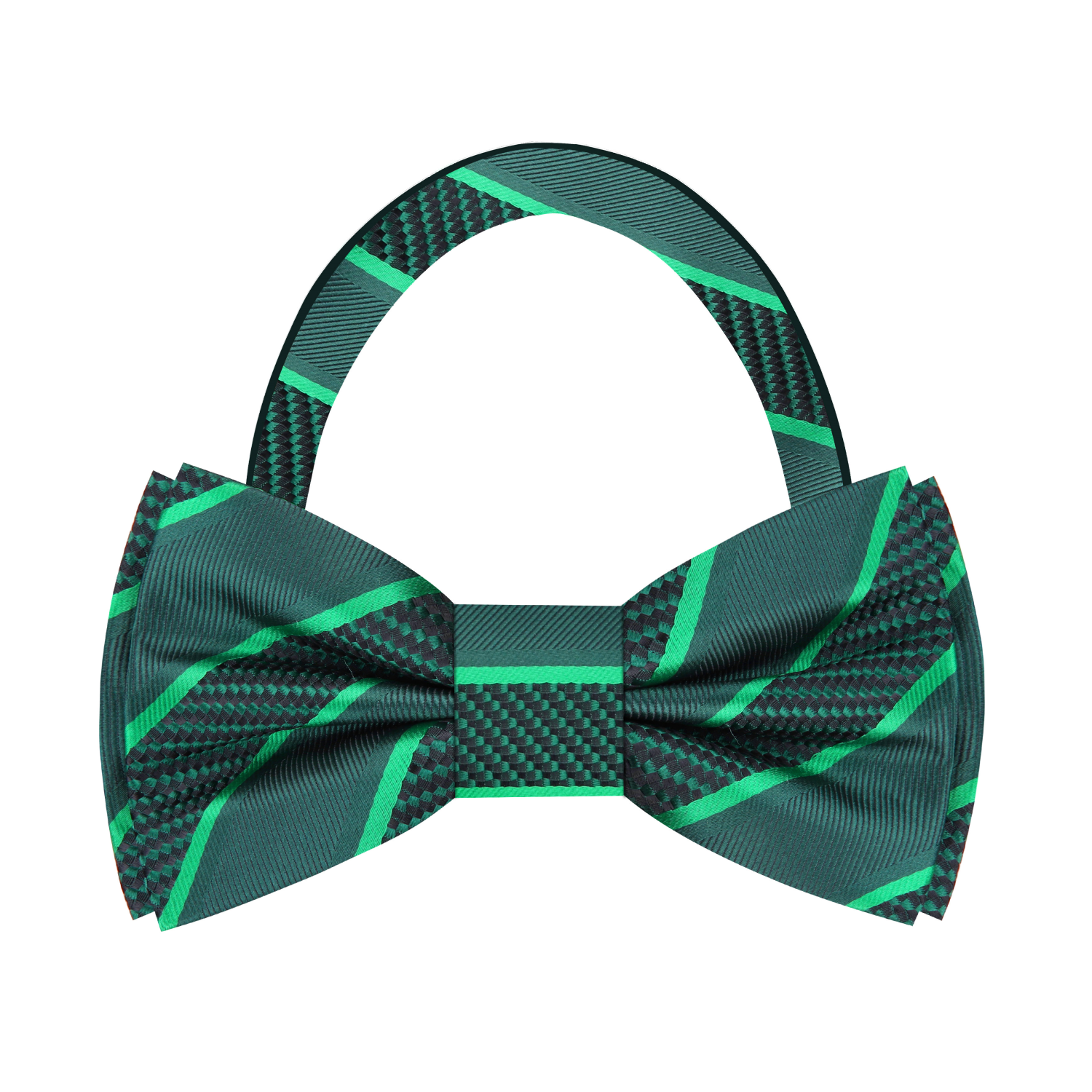 Deep Green, Green Stripe Bow Tie Pre Tied