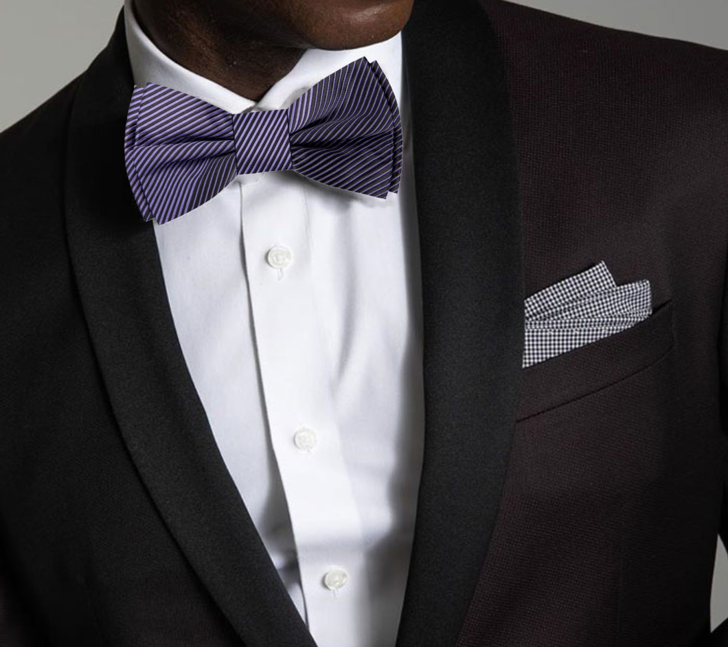 Purple black Lines Bow Tie on Model