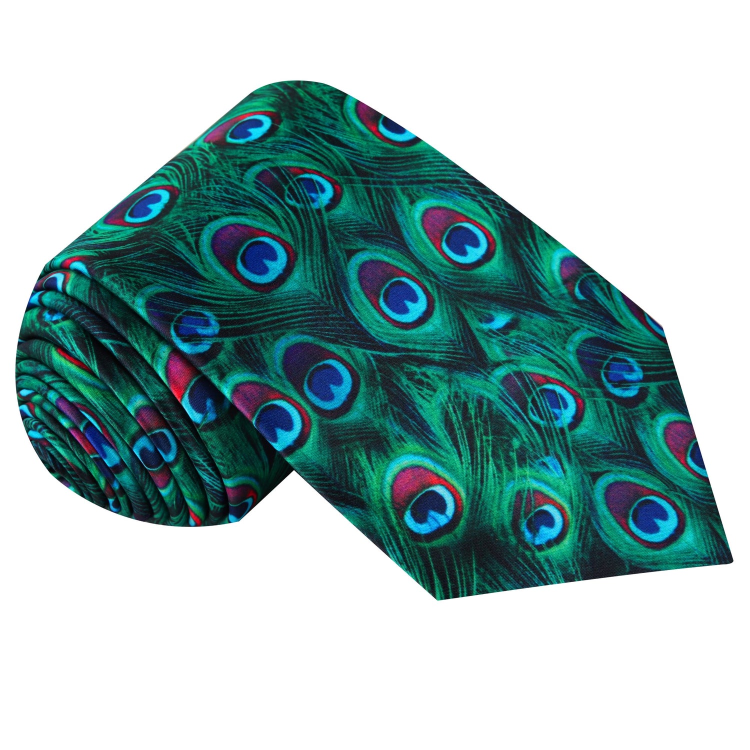 Green, Blue, Red Peacock Feather Tie  