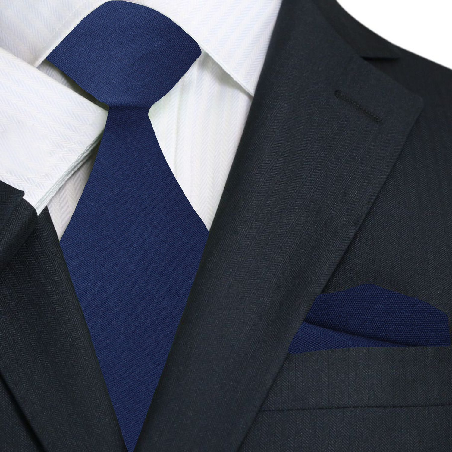 Primary Dark Blue Linen Tie and Pocket Square